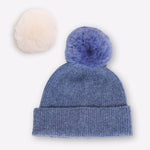 Bonnet cachemire bleu chiné pompon