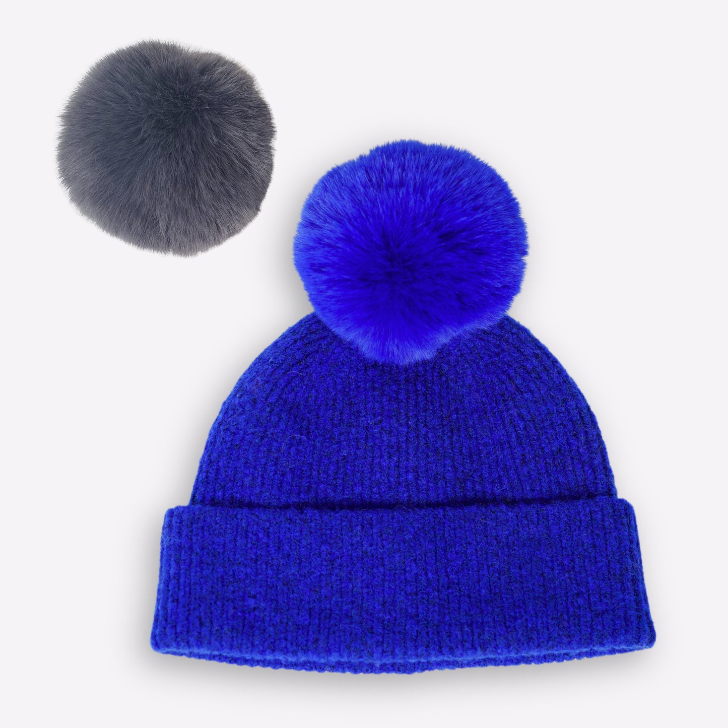 Bonnet cachemire bleu roi pompon
