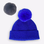 Bonnet cachemire bleu roi pompon