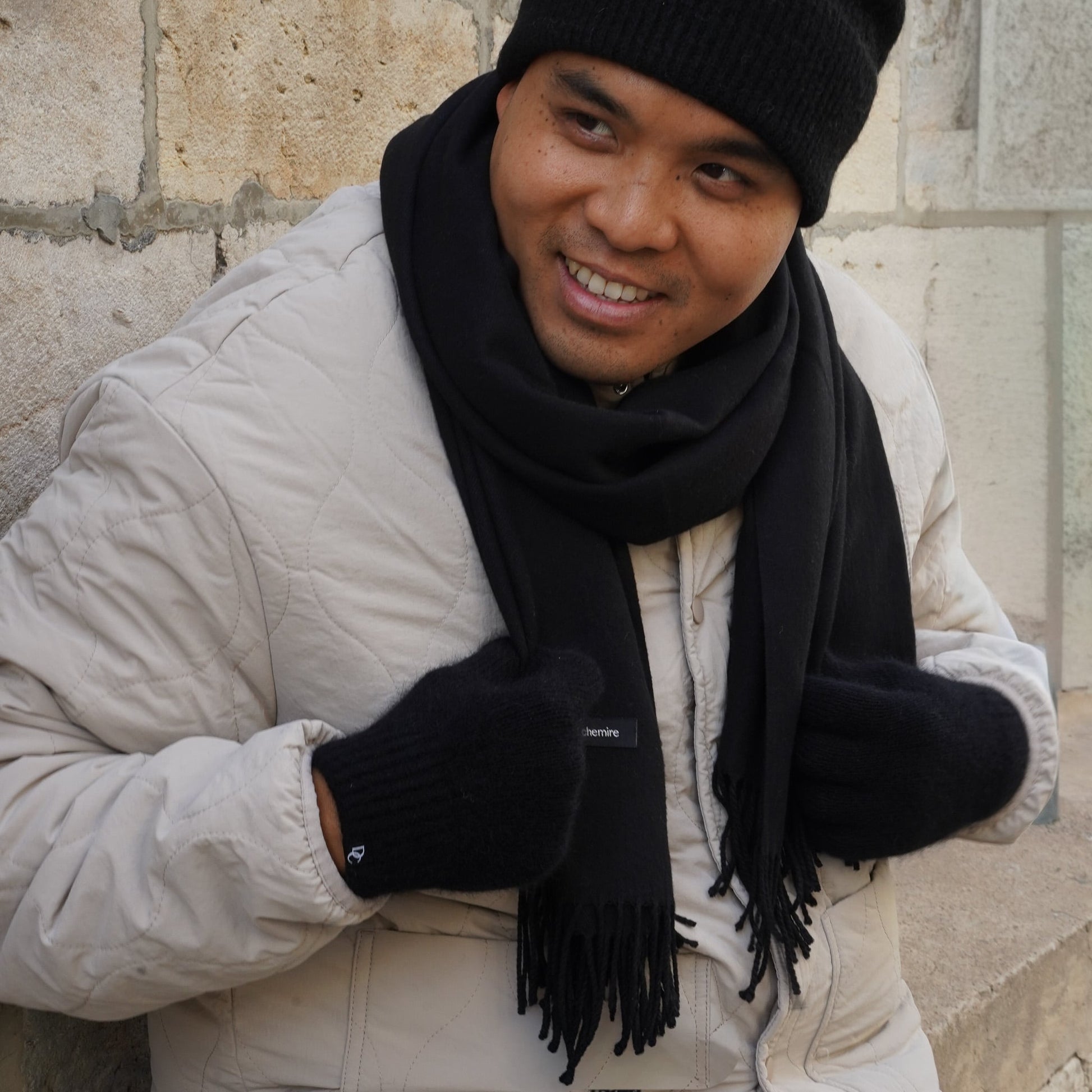 gants cachemire noir homme