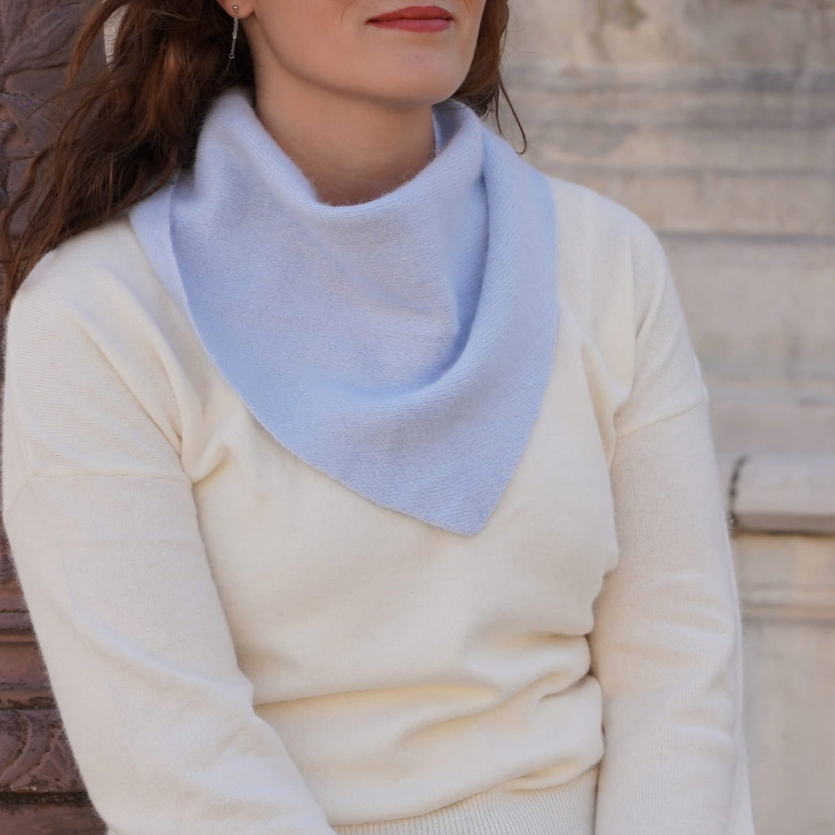 Bandana cachemire bleu neige