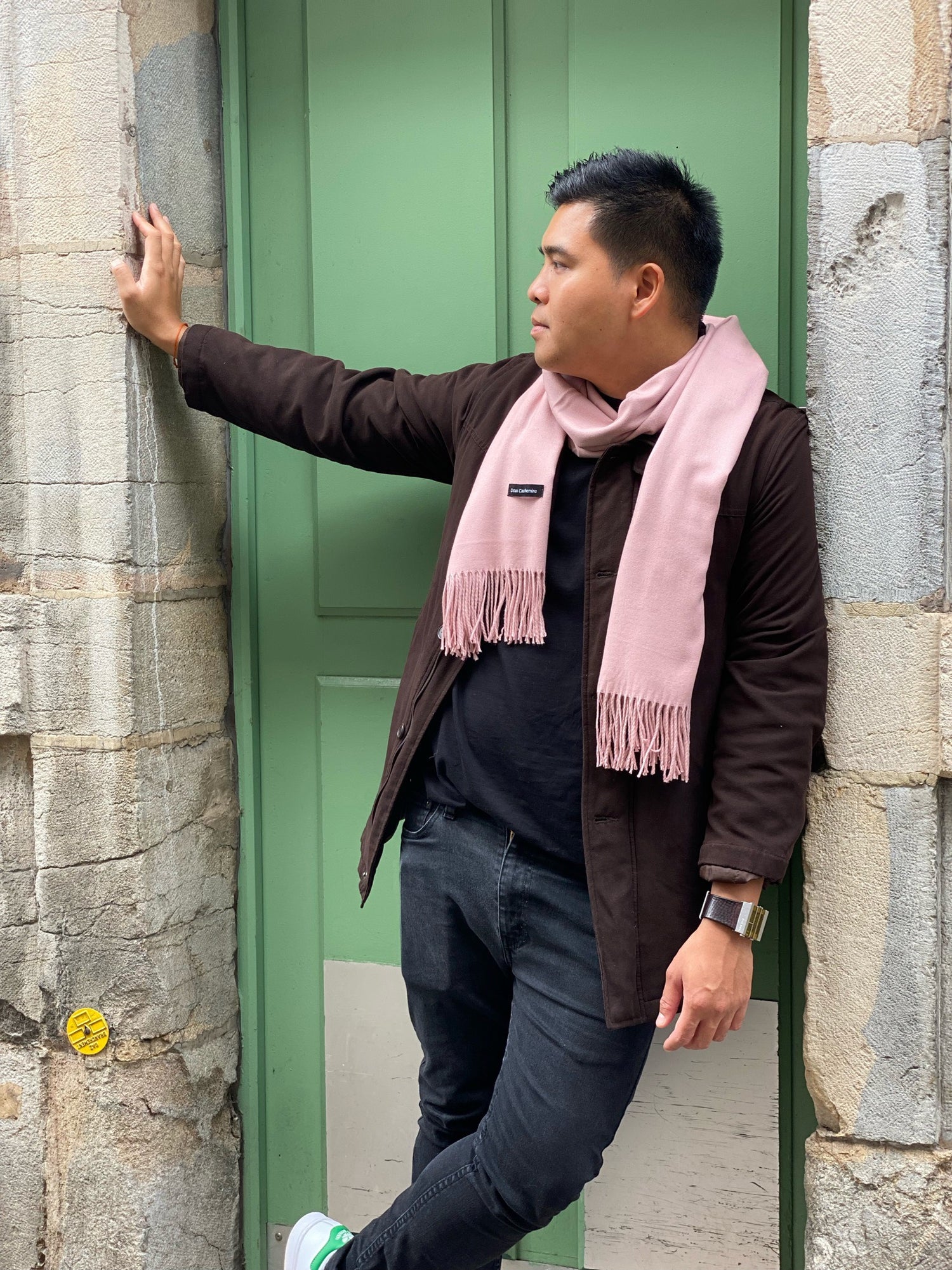 echarpe cachemire homme rose poudre