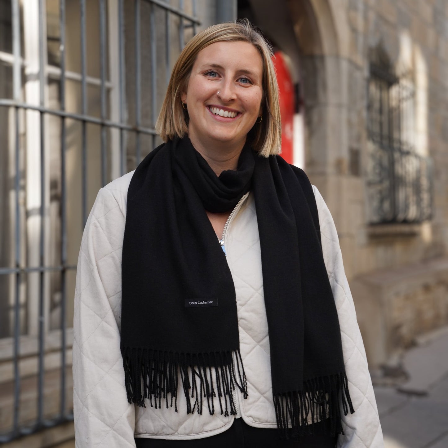 Trio cachemire — écharpe + bonnet + mitaines | Noir et Gris chiné