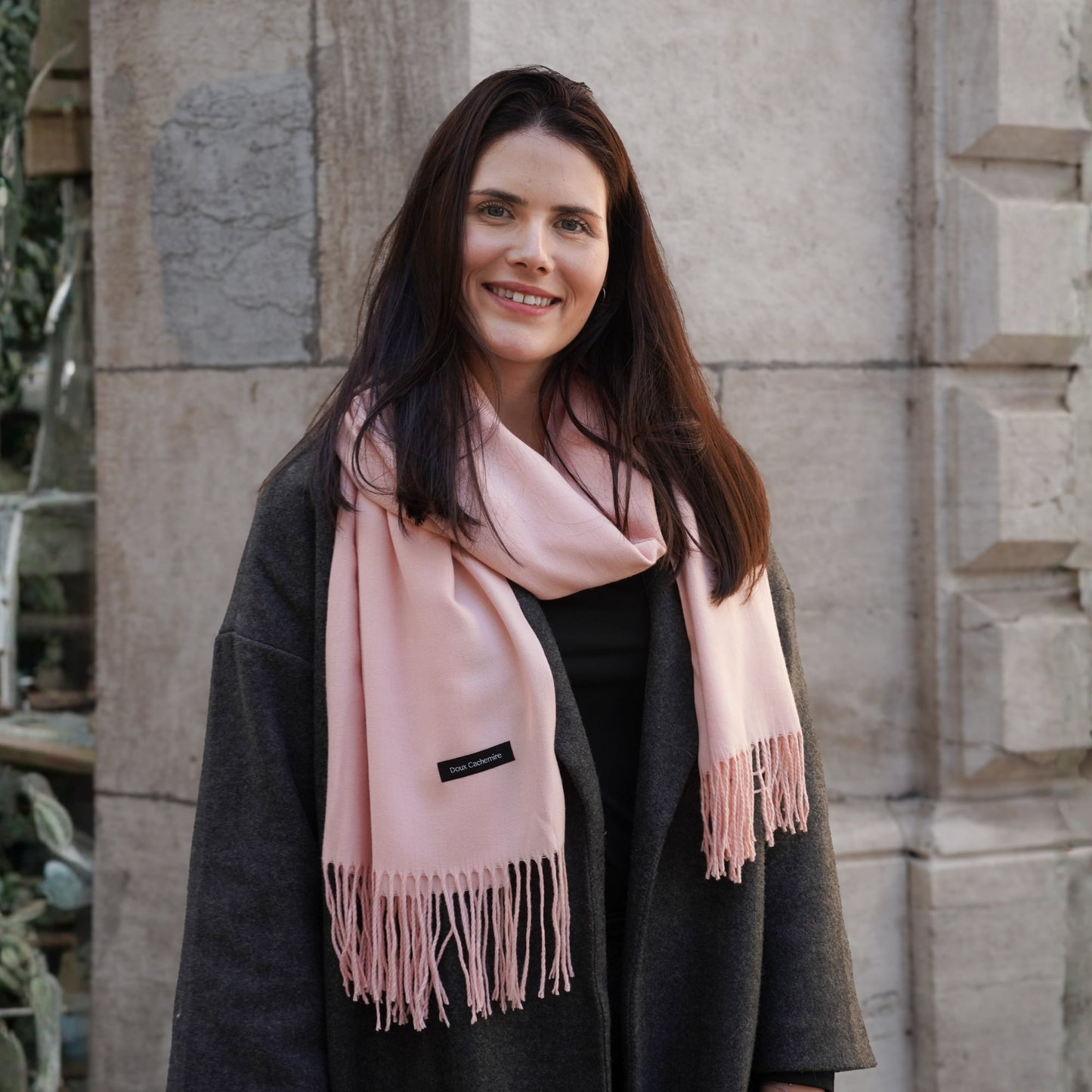 Trio cachemire — écharpe + bonnet + mitaines | Rose poudré