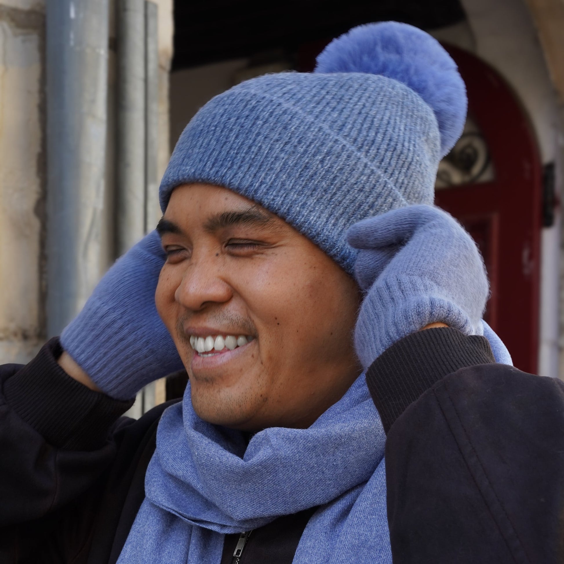 gants cachemire bleu homme