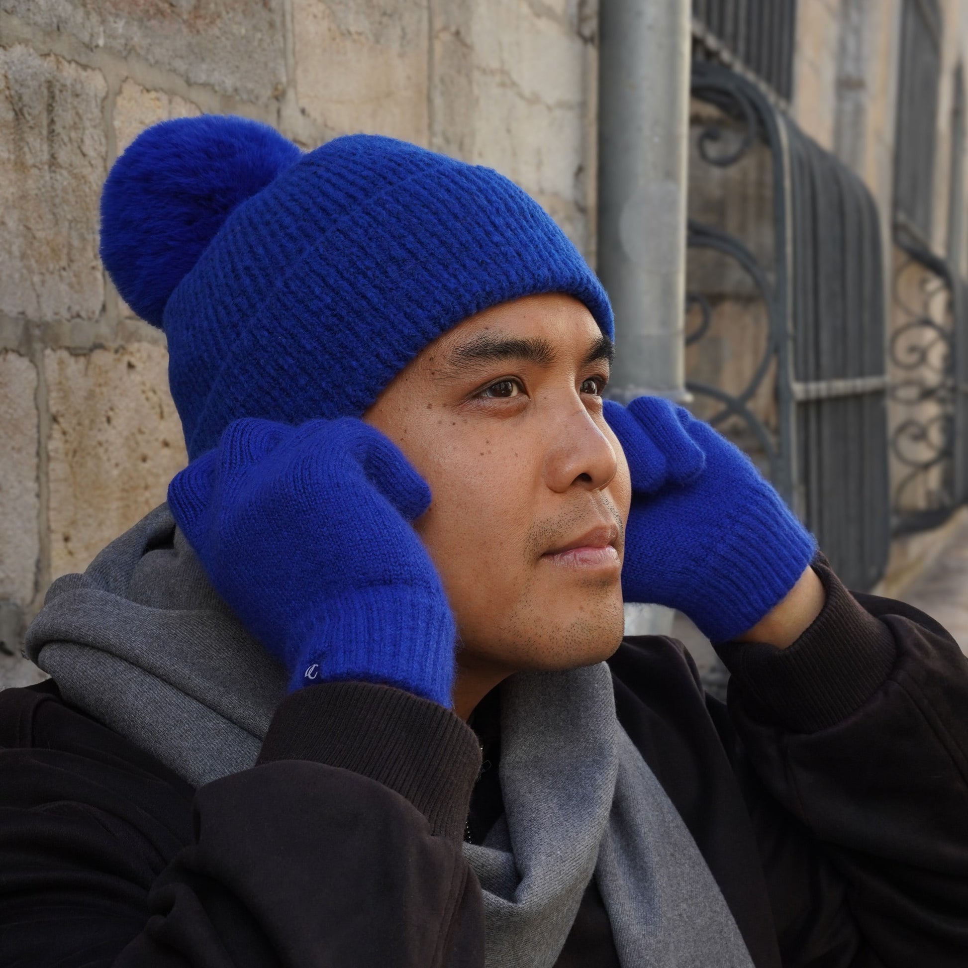 gants cachemire bleu roi homme