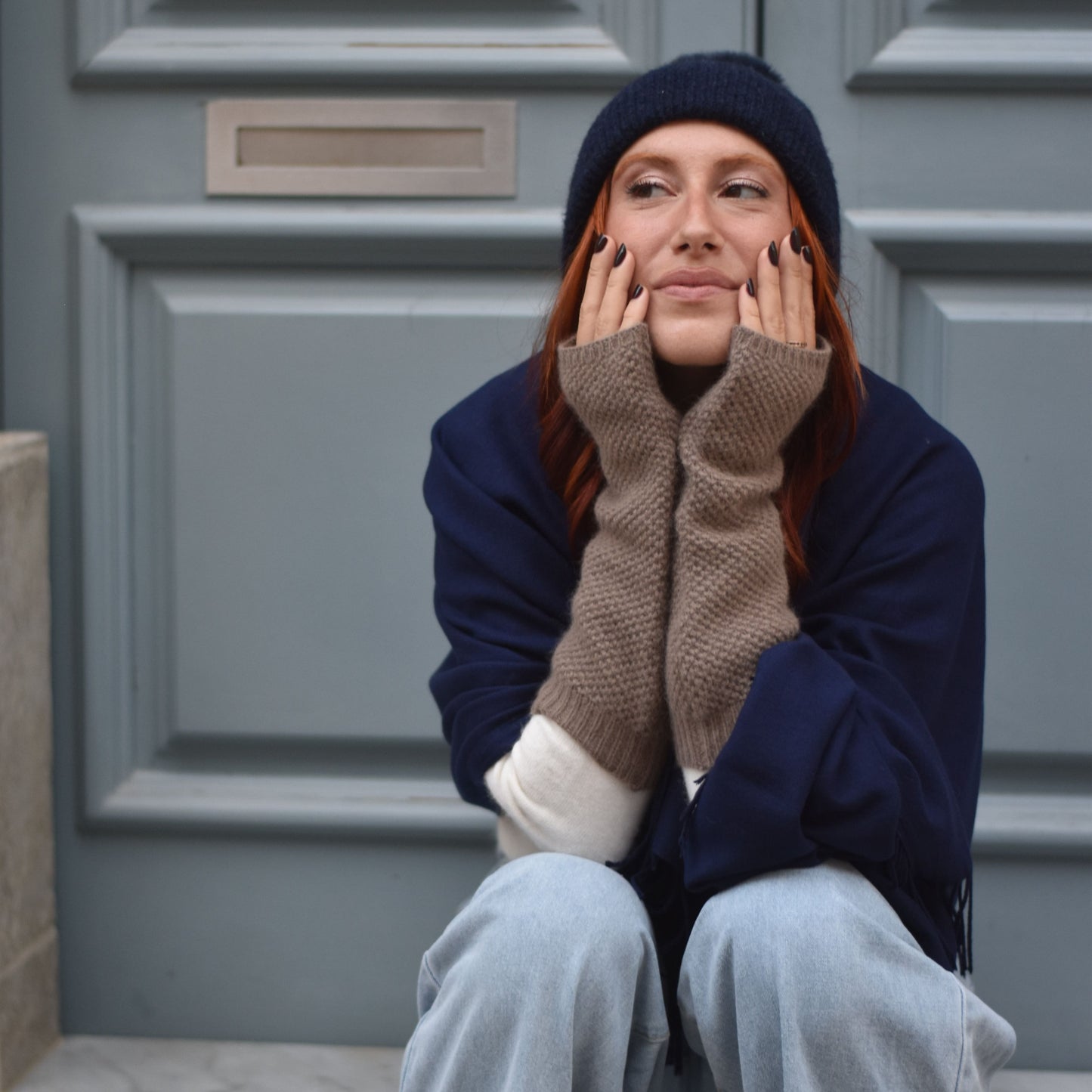 Mitaines cachemire montantes taupe