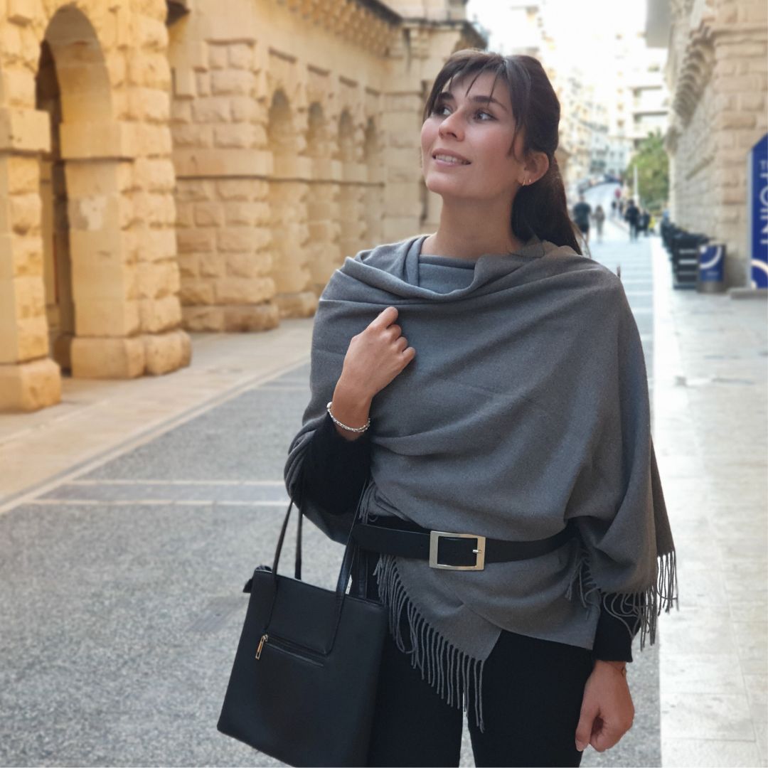 poncho cachemire ceinture femme gris chine