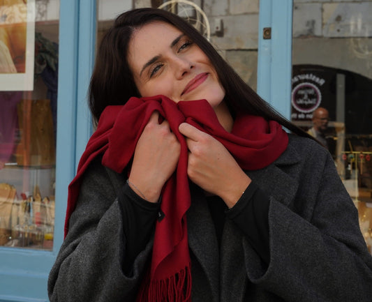 écharpe cachemire bordeaux femme colorée
