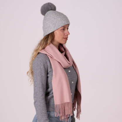 Bonnet cachemire gris pompon