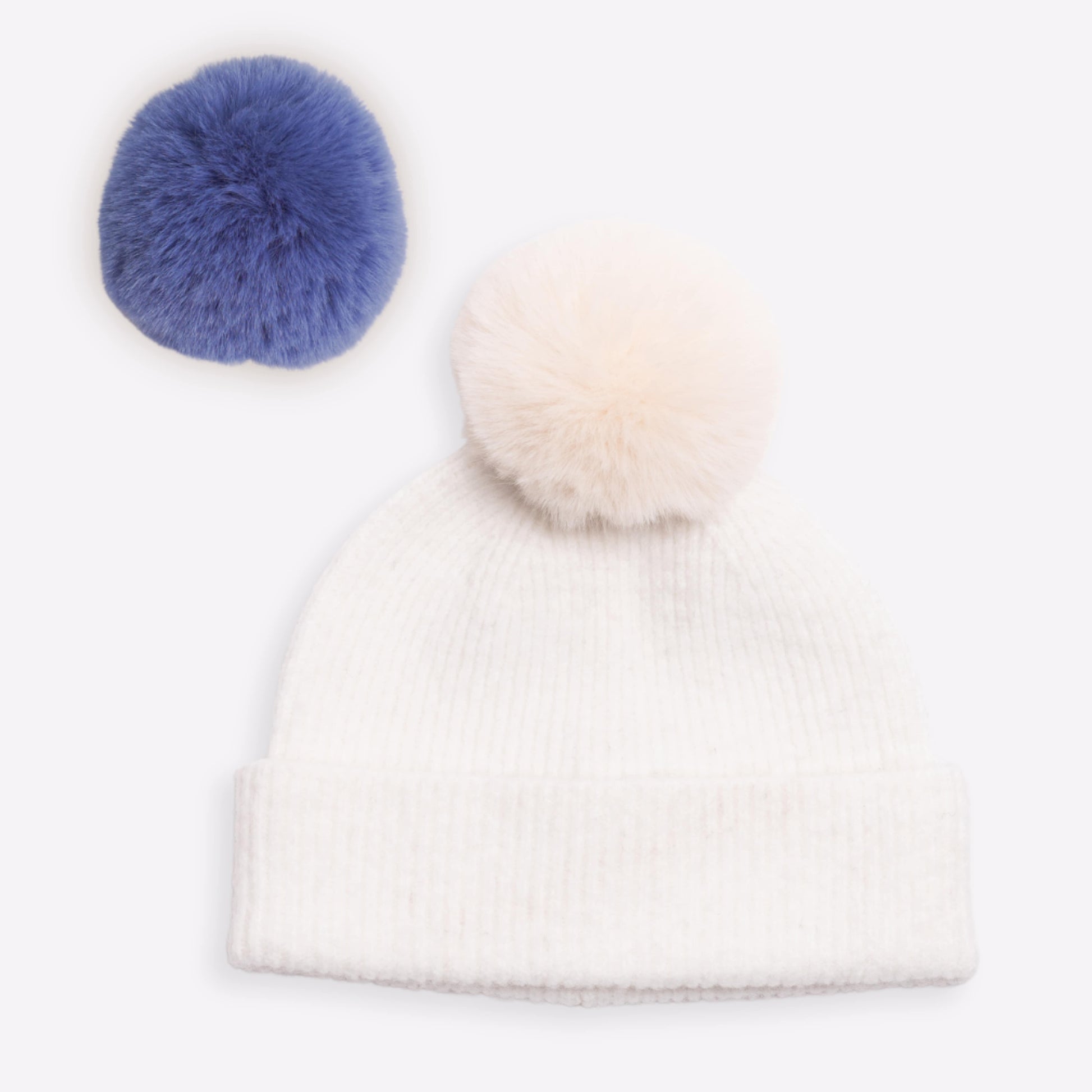 Bonnet cachemire blanc pompon