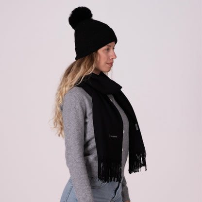 Bonnet cachemire noir pompon