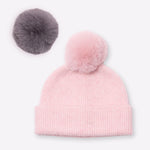 Bonnet cachemire rose pompon