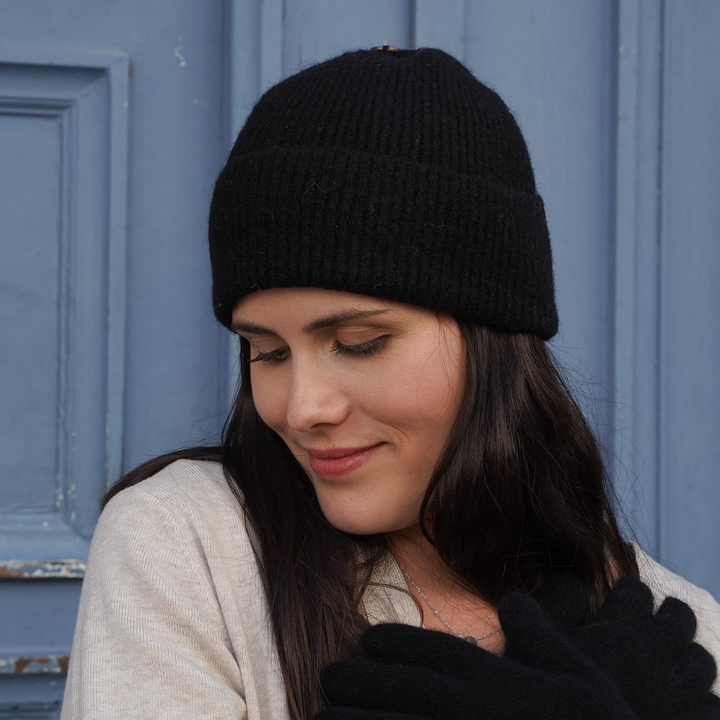 Trio cachemire — écharpe + bonnet + gants | Noir