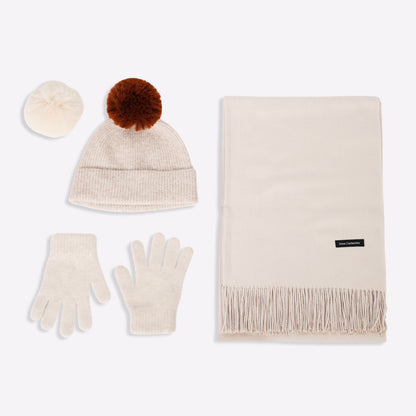 Trio cachemire — écharpe + bonnet + gants | Beige