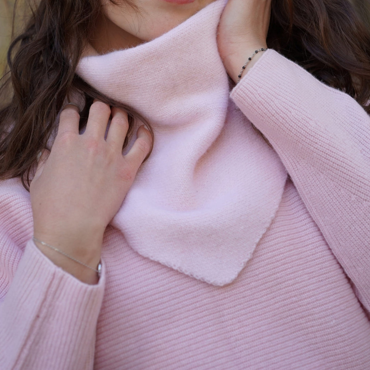 Bandana cachemire rose poudré