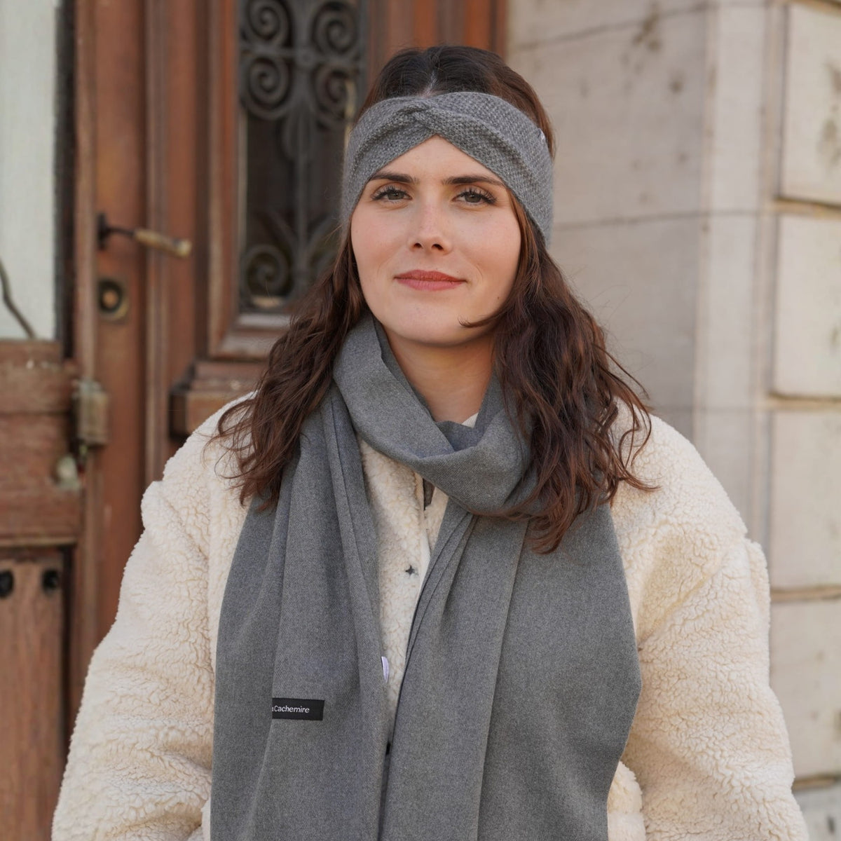 Bandeau cachemire gris chiné