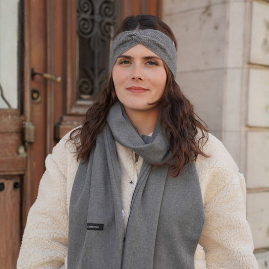 Bandeau cachemire gris chiné
