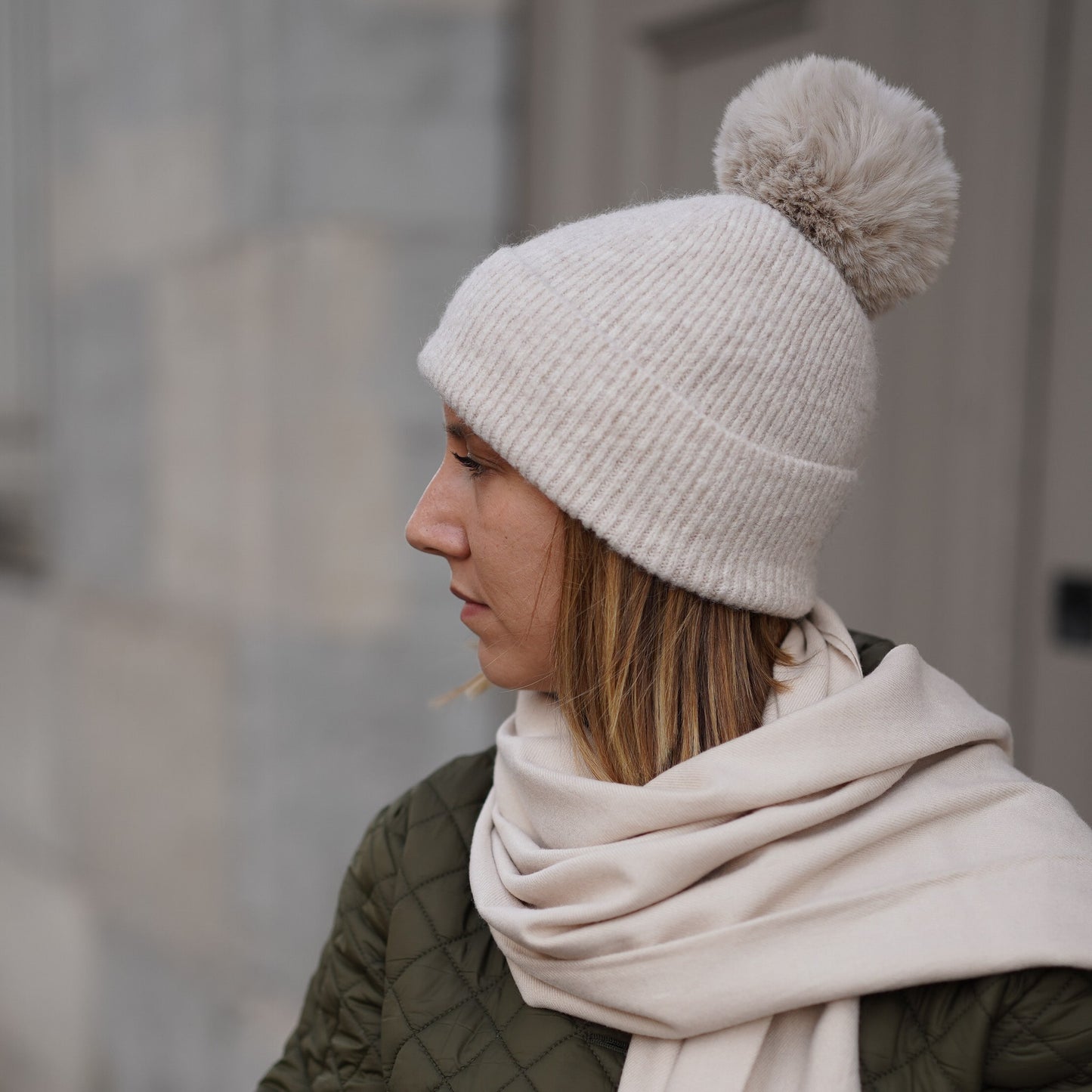 Trio cachemire — écharpe + bonnet + mitaines | Beige