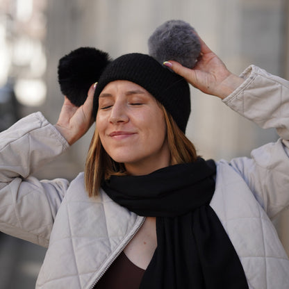 Trio cachemire — écharpe + bonnet + mitaines | Noir