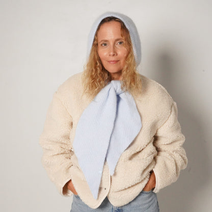 Capuche amovible cachemire bleu neige