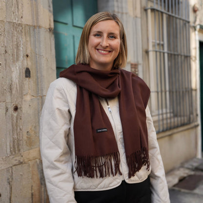 Trio cachemire — écharpe + bonnet + mitaines | Beige et Marron