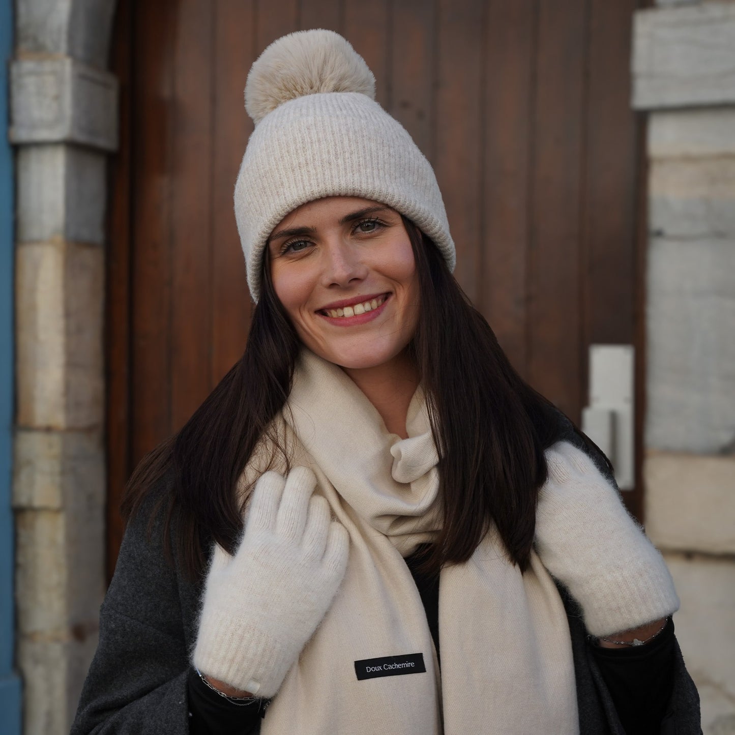 Trio cachemire — écharpe + bonnet + gants | Beige