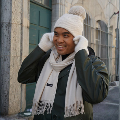 Trio cachemire — écharpe + bonnet + gants | Beige