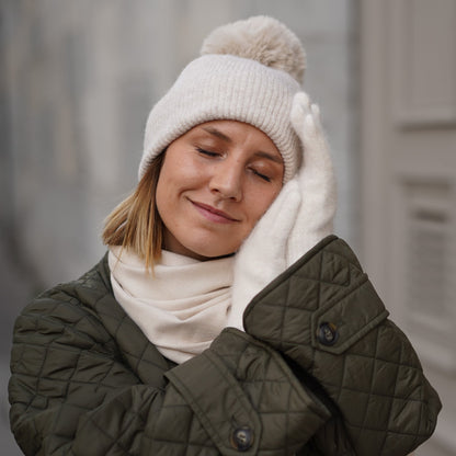 Trio cachemire — écharpe + bonnet + gants | Beige