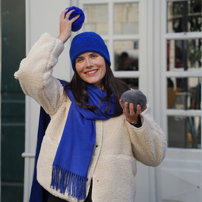 Trio cachemire — écharpe + bonnet + gants | Bleu roi