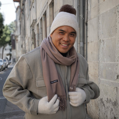 Trio cachemire — écharpe + bonnet + gants | Beige et Taupe