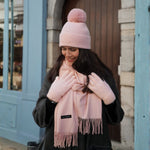 Trio cachemire — écharpe + bonnet + gants | Rose poudré