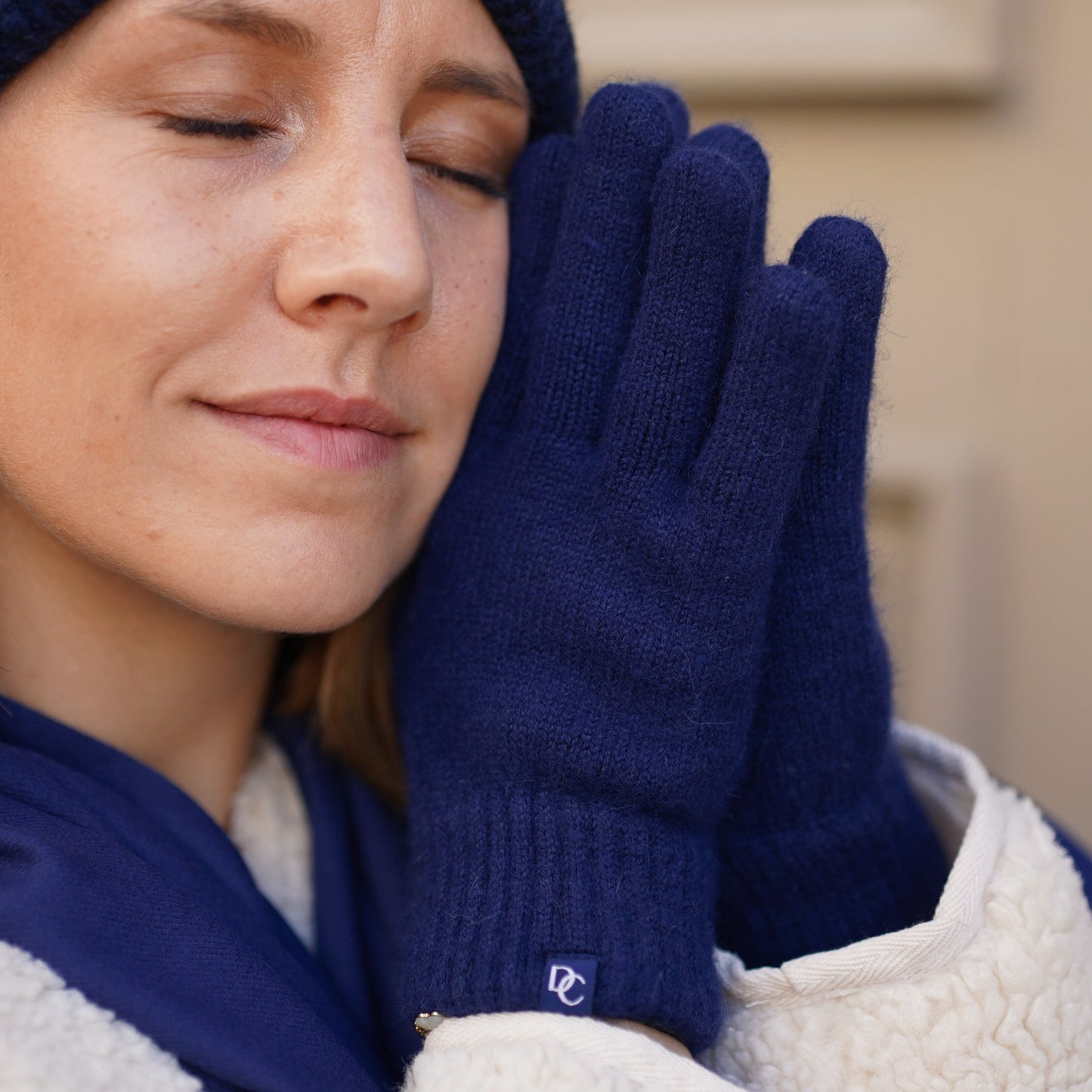 Trio cachemire — écharpe + bonnet + gants | Bleu marine
