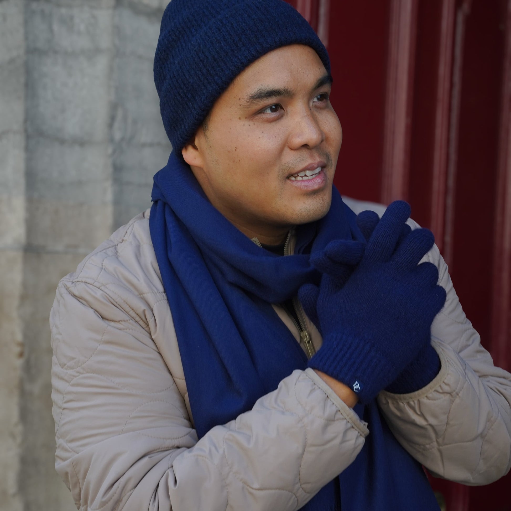 gants cachemire bleu marine homme