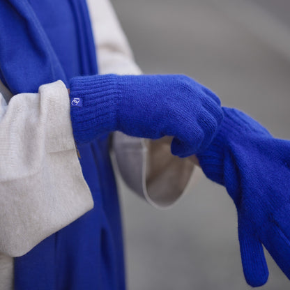 Trio cachemire — écharpe + bonnet + gants | Bleu roi