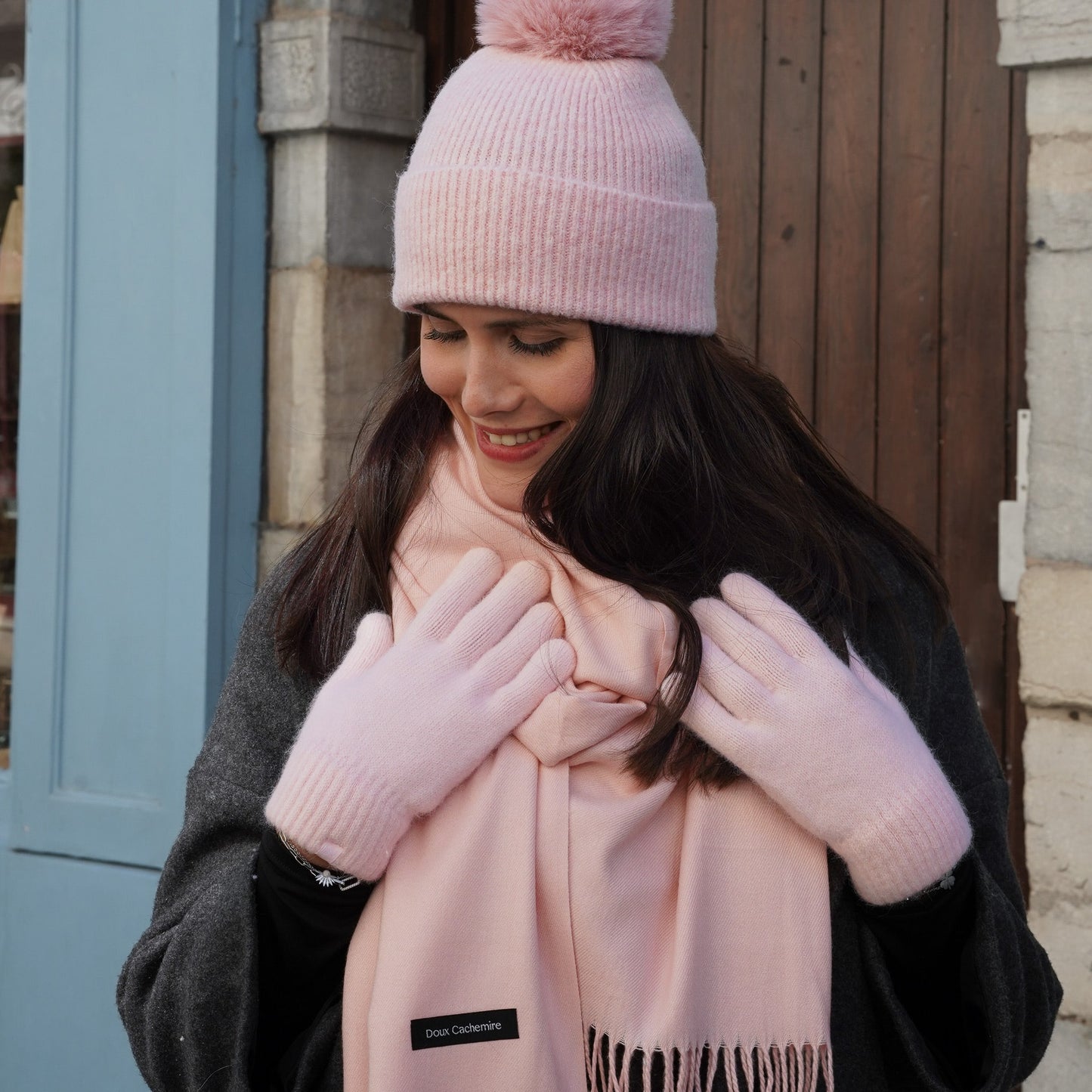 gants cachemire femme rose