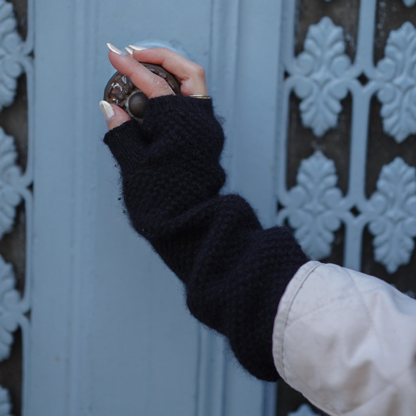 Trio cachemire — écharpe + bonnet + mitaines | Noir