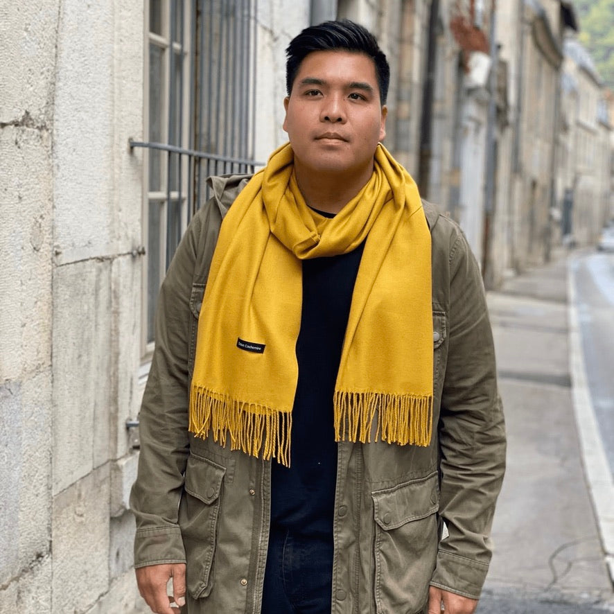 echarpe cachemire jaune moutarde homme